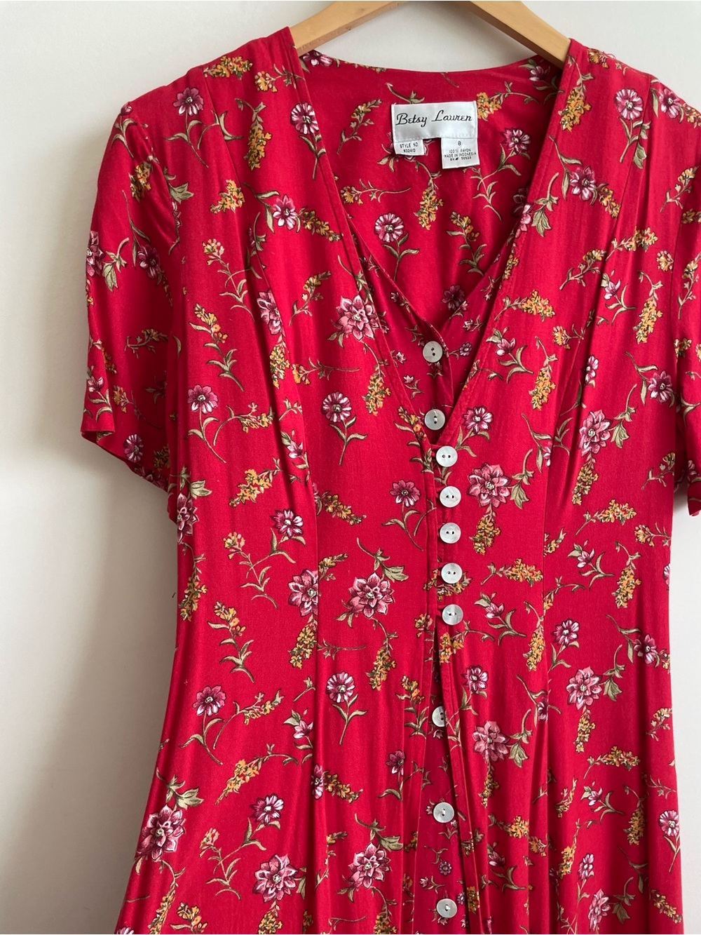 Vintage Double Layer Red Floral Dress